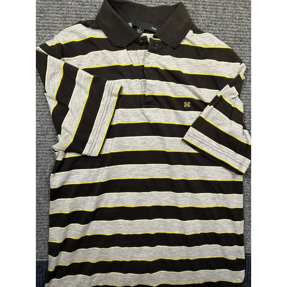 KR3W Mens Striped Polo Shirt Small Brown Yellow Gray Cotton Blend